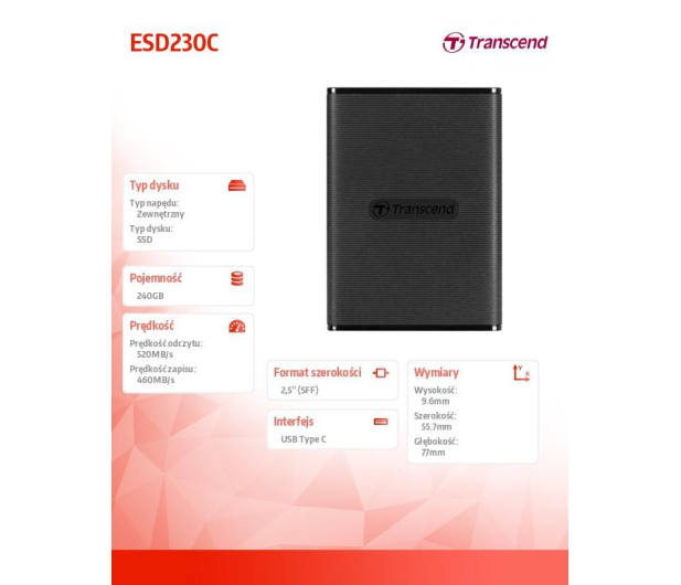 Transcend ESD230C 240GB USB 3.2 Gen. 1 Czarny - 492587 - zdjęcie 4